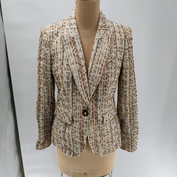 Veronica Beard Cutaway Dickey Tweed Blazer Jacket - Ivory - Size 4 - Picture 3 of 13